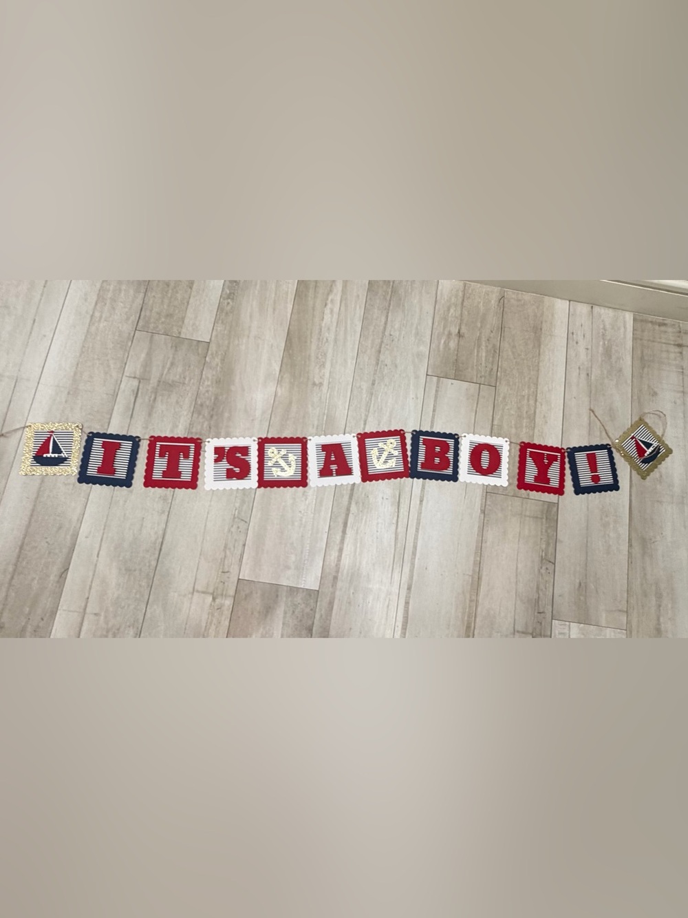 Nautical "It's A Boy" Banner - Red, Navy & White and Gold Baby Shower Decoration